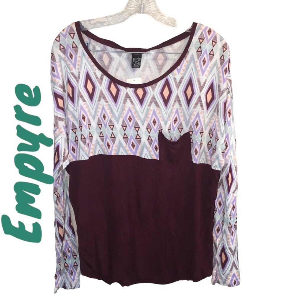 Empyre Tribal Dolman Dark Red Long Sleeve Top Juniors Size Medium